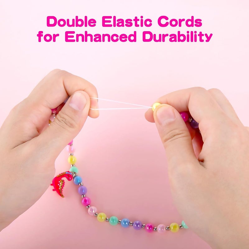Niceup Cute Sparkling Dinosaur Necklace Bracelet Set for Little Girl Kids Pastel Play Dress-up Stretchy Beads Jewelry Accessories for Party Gift Bags Filler Stuffers - Image 4